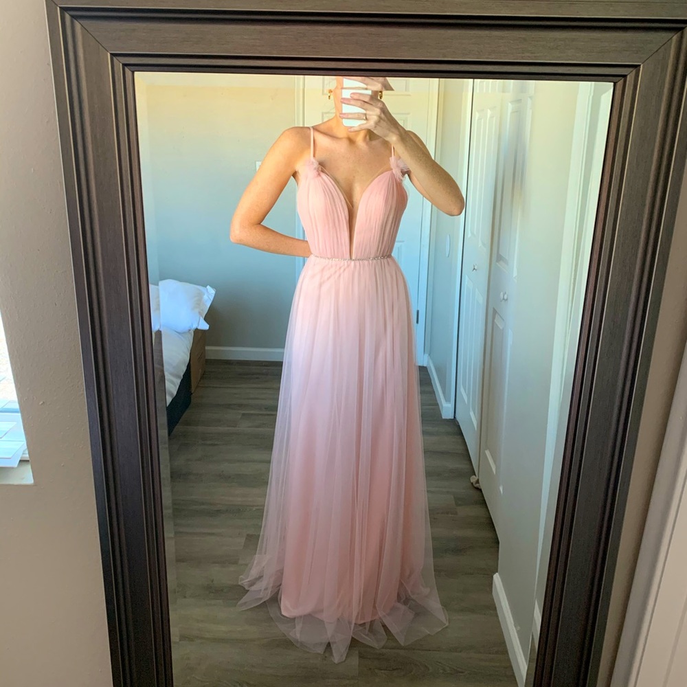 Light pink tulle bridesmaids wedding guest dress